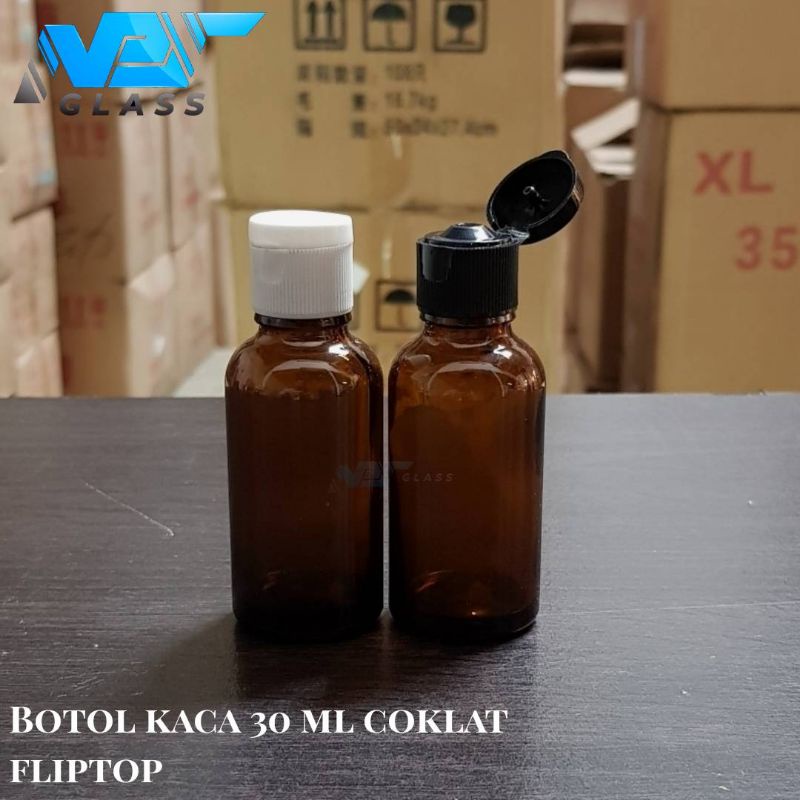 botol kaca 30ml coklat amber tutup fliptop