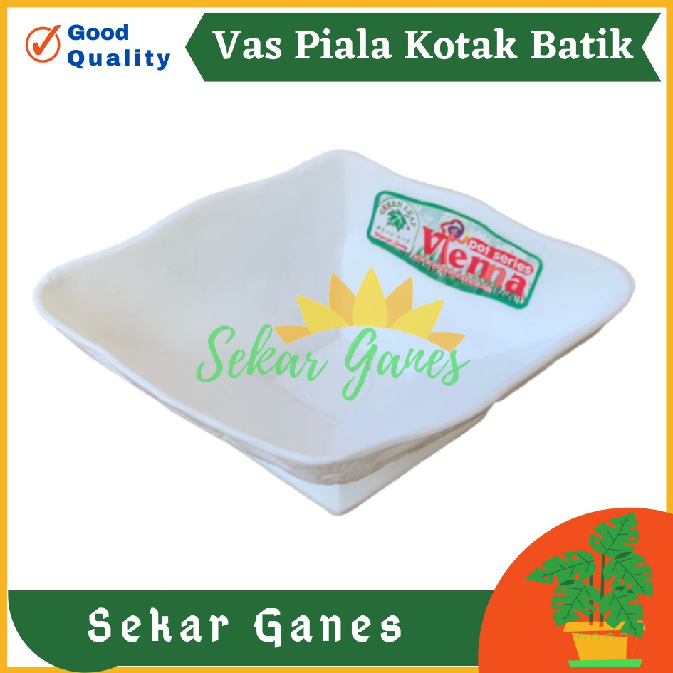 Vas Piala Kotak Batik Putih Pot Piala Plastik Bunga Plastik Dekorasi Vas Bunga Aesthetic Plastik Keramik - Pot bunga tanaman piala hias interior motif WAJIK putih - GREEN LEAF 622