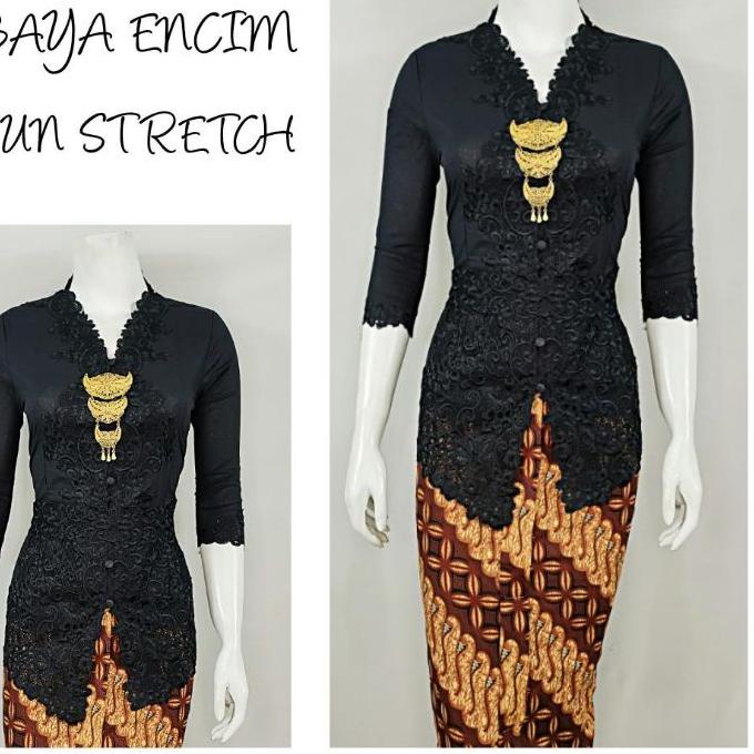 ♪ Indah KEBAYA ENCIM HITAM MODERN LENGAN 7/8 BORDIR SENADA Katun Stretch KEBAYA WISUDA KEBAYA KATUN