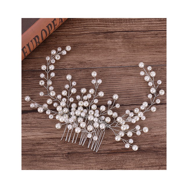 LRC Aksesoris Rambut Fashion White Full Pearl Decorated Hair Accessories F04386