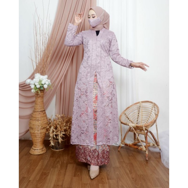 Setelan Kebaya Brukat Ainun / Kebaya Brukat / Kebaya Kancing Depan / Kebaya Modern / Kebaya Kartini