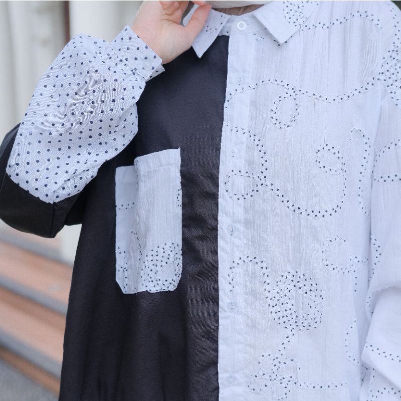 Eleanorre Monera Black And White Tunic Atasan Muslim Wanita