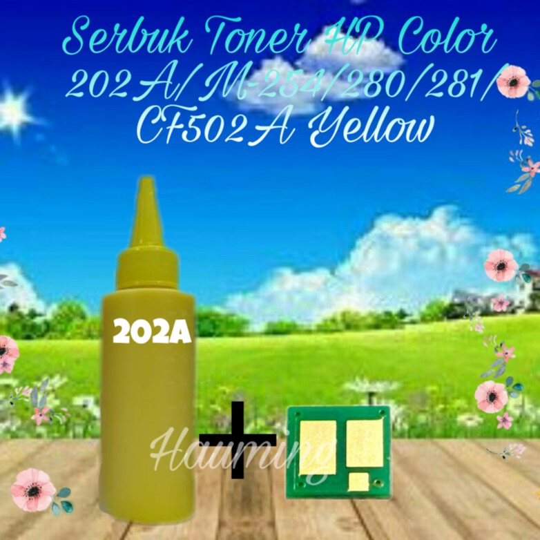 Serbuk Toner HP 202A M254 M254dw M280 M280nw M281 M281dw M281fdw M281cdw CF502A Yellow + Chip