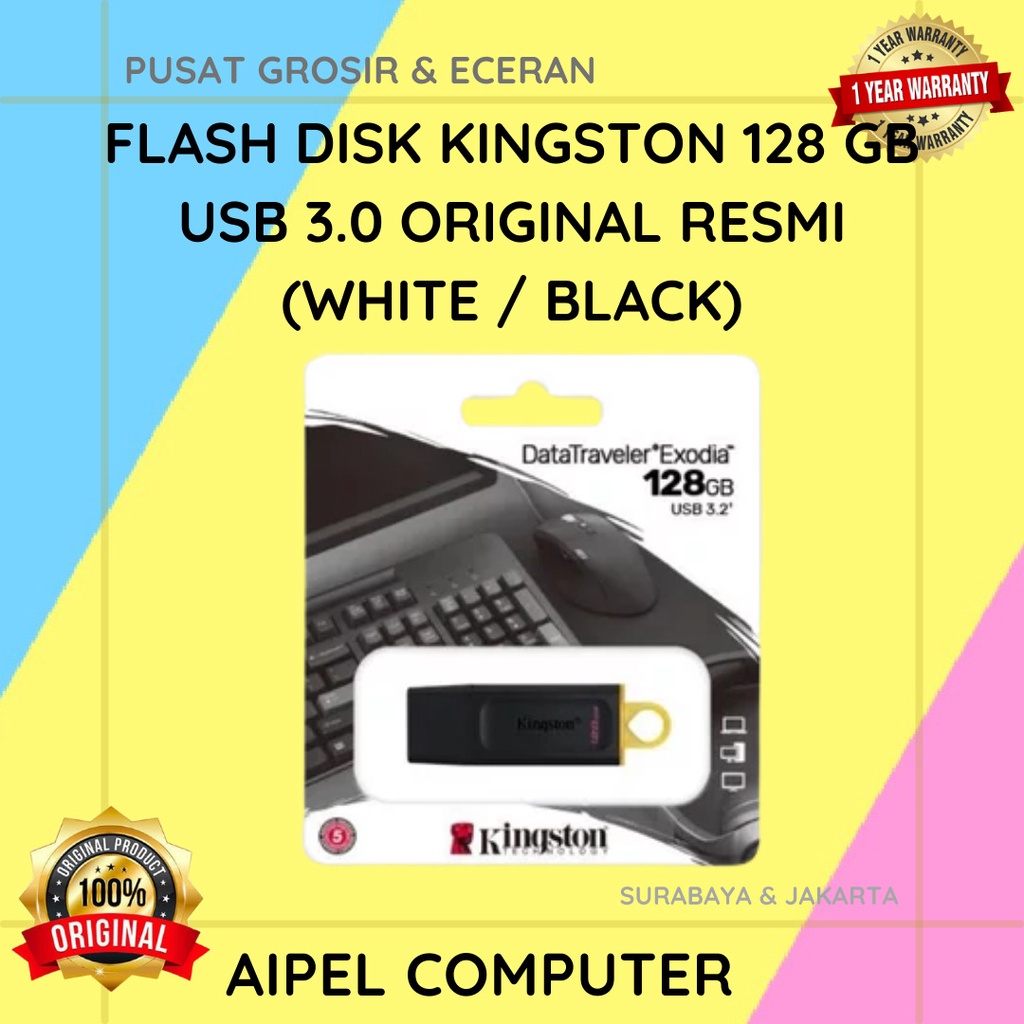 FDK128 | FLASH DISK KINGSTON 128 GB USB 3.0 ORIGINAL RESMI (WHITE / BLACK)