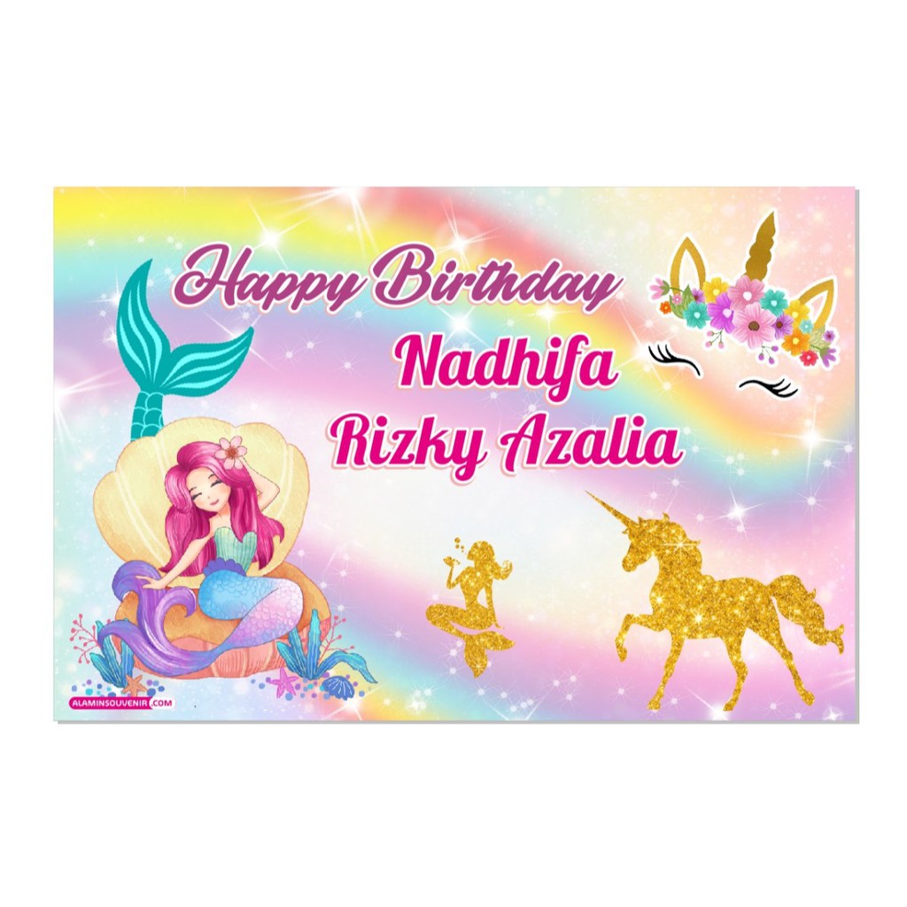Backdrop Banner Ulang Tahun Unicorn Mermaid