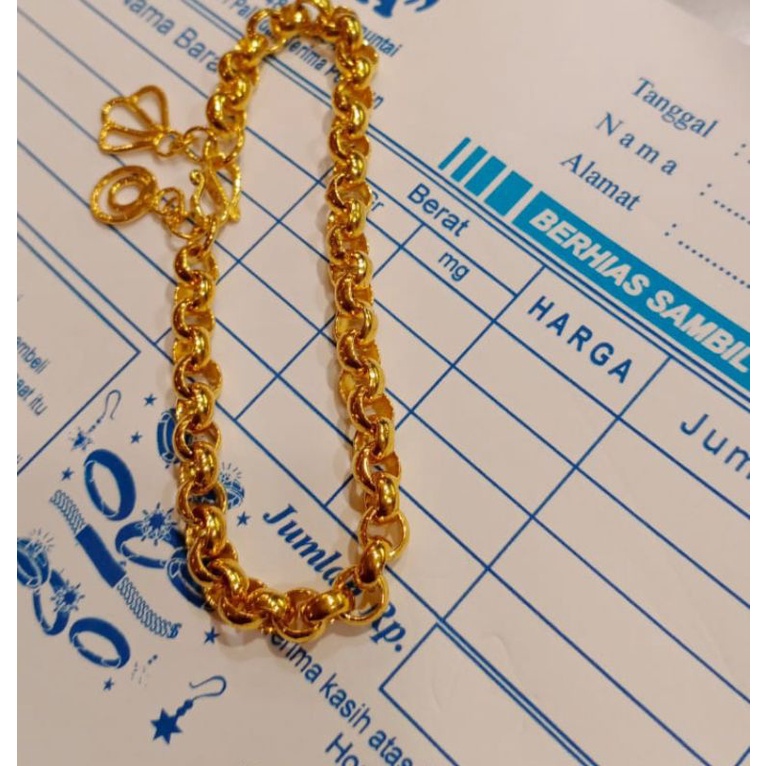gelang rantai nori lapis emas 24 karat atau pm 999 kadar 100mg