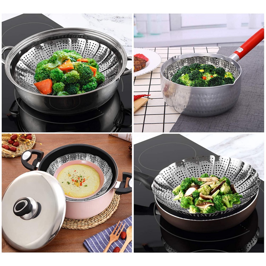 (13 to 24cm)Kukusan Stainless Flexible Steamer Fleksibel Stainless Steel Steamer Lipat Multifungsi