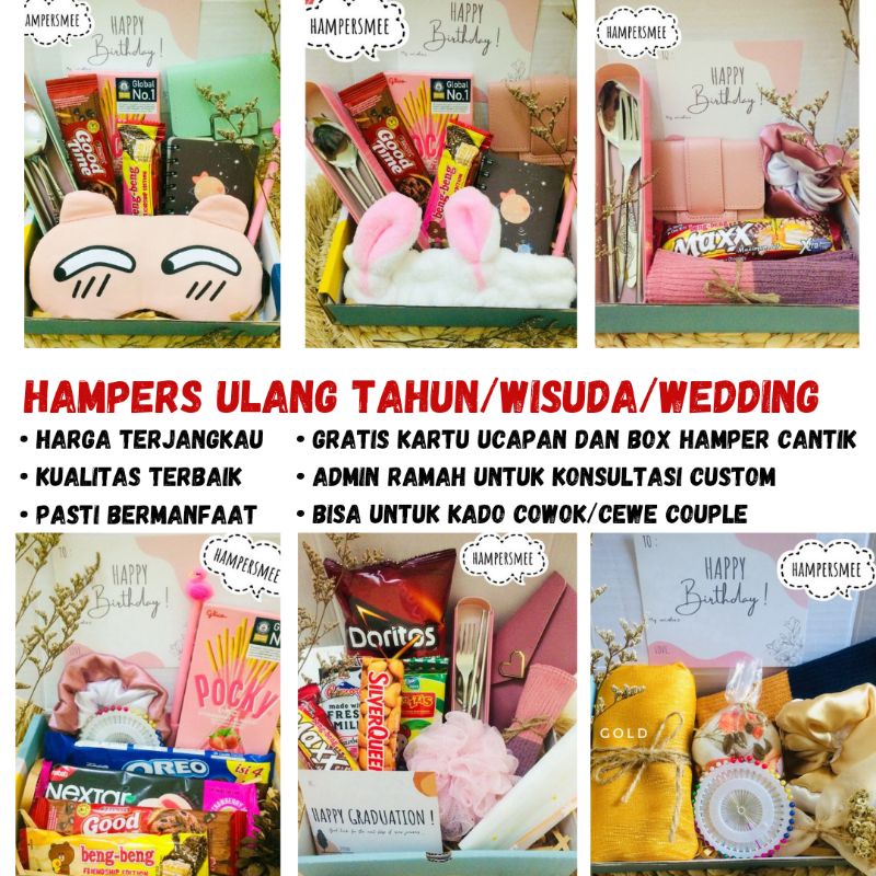 HAMPERS ULANG TAHUN CEWE MURAH KADO WISUDA ULTAH WEDDING NIKAHAN ANNIVERSARY HADIAH ULTAH CEWE HAMPER PACAR COWO HEMPERS SNACK BOX GRADUATION GIFT