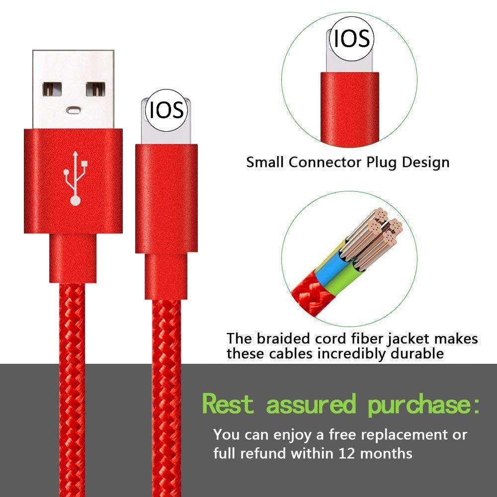 Fast Charger Kabel USB Data Nylon 1M 2M 3M Sync Line Braided Fast Charging Kompatibel Dengan iphone XS X5 6 6S 7 7Plus 8plus Kabel USB Cord