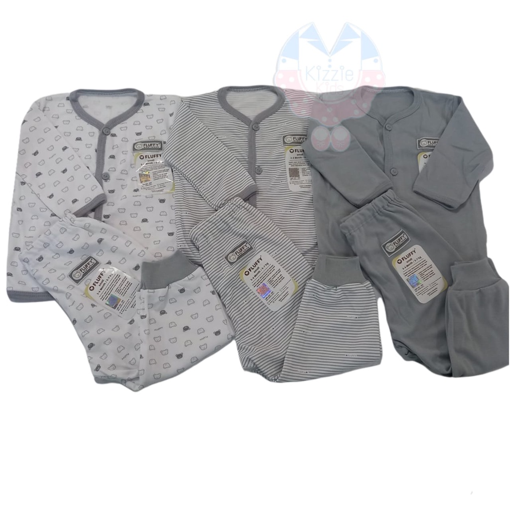 Baju Setelan Fluffy Panjang Kancing Depan  isi 3 Stel (Piama) / Setelan Baju Tidur bayi