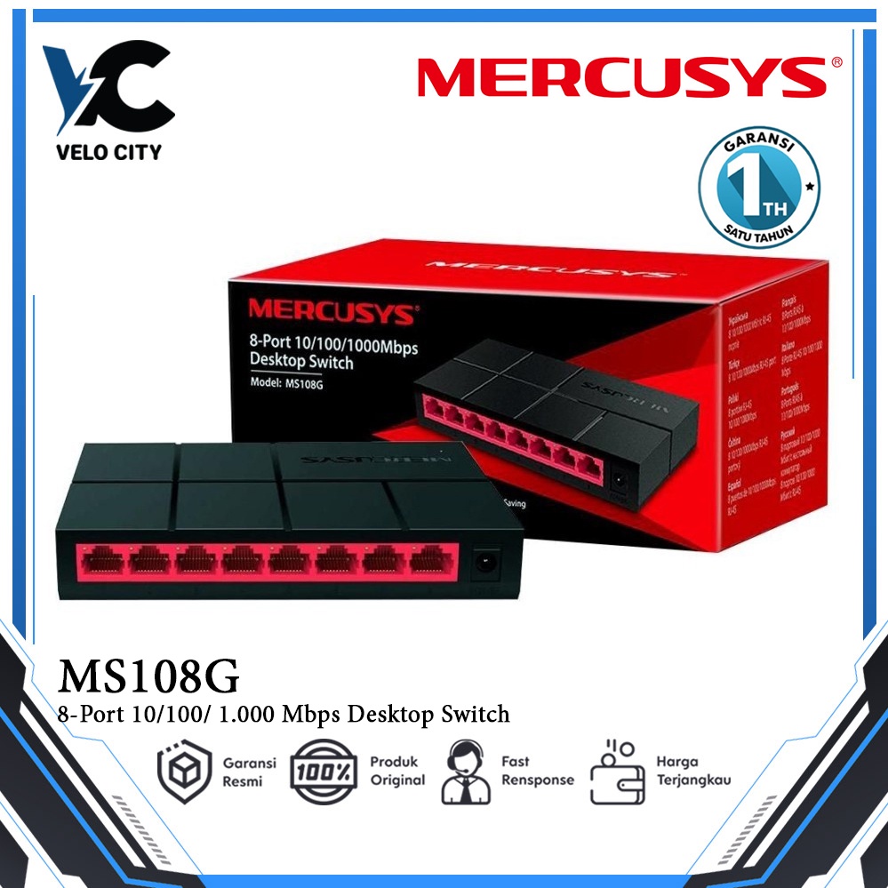 Mercusys MS108G 8-Port 10/100Mbps Desktop Switch Garansi 1 Tahun