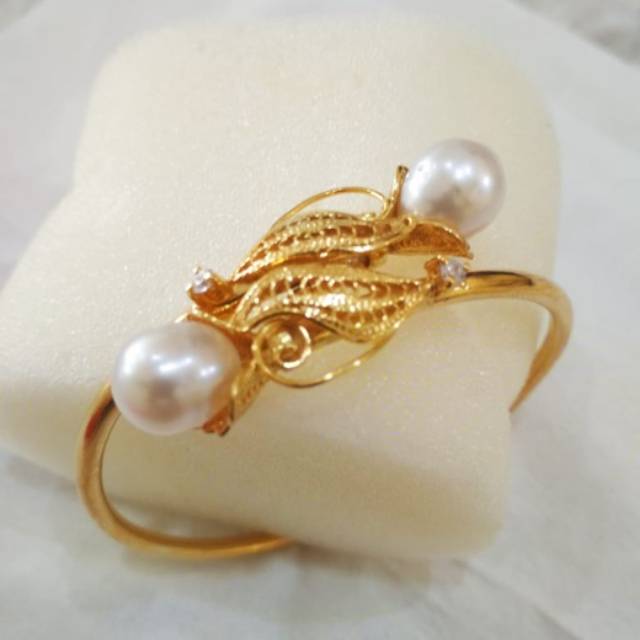 Gelang Kaku perak murni krum emas mutiara air laut asli Lombok