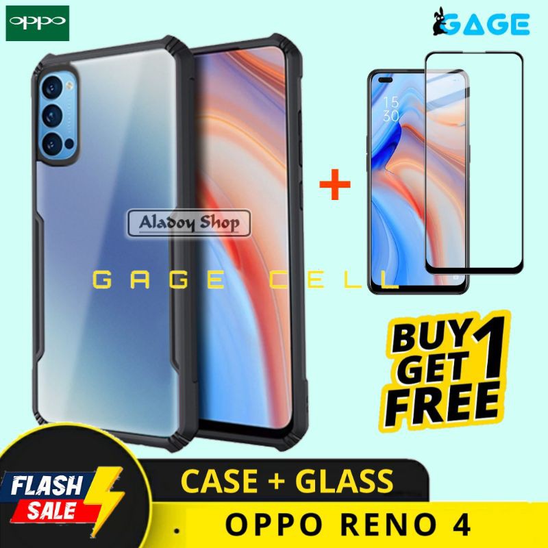 FREE ✅ TEMPERED GLASS FULL OPPO RENO 4 - HARDCASE SOFTCASE CASE FUZE ARMOR OPPO RENO4 TPU SILIKON