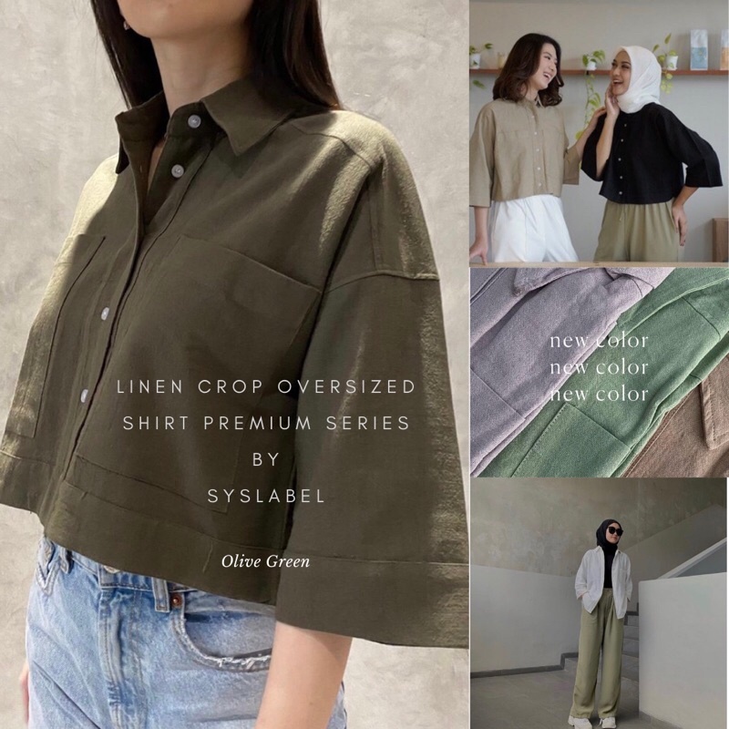 Holy Kemeja Crop Linen Pocket - Oversized Shirt Linen - Atasan Wanita - Outer Crop Linen - By SYSLABEL