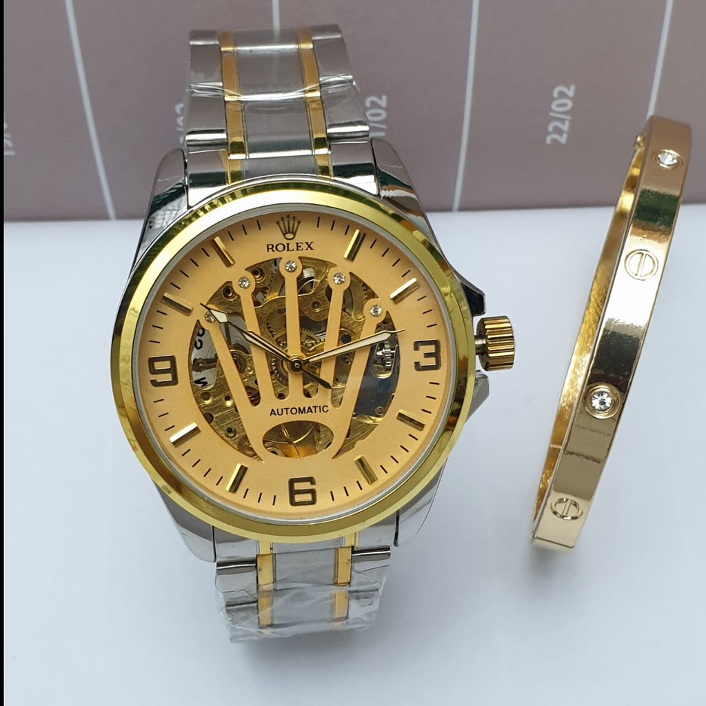 JAM TANGAN AUTOMATIC PRIA ROLEX TANGGAL AKTIF FREE GELANG