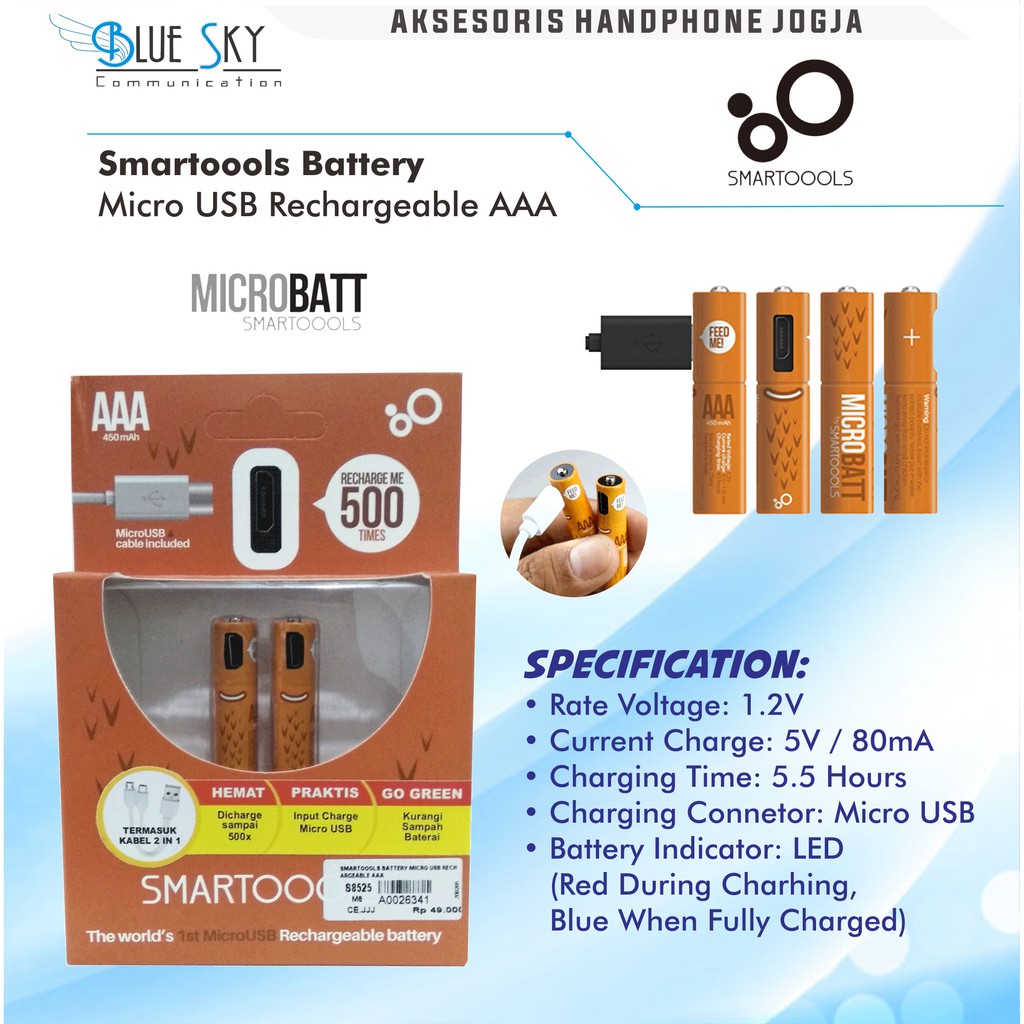 SMARTOOOLS BATTERY MICRO USB RECHARGEABLE AAA FAST CHARGING