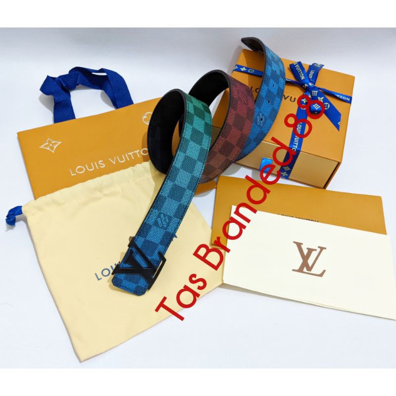 Tali Pinggang pria LV Damier Rainbow Mirror Aithentic Ikat Pinggang LV Pria Wanita Belt Sabuk