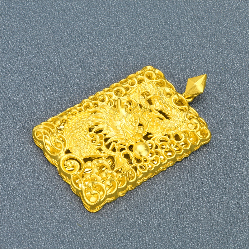 Kalung Desain Zodiak Naga 3D Lapis Emas Asli Kadar 375 Untuk Pria