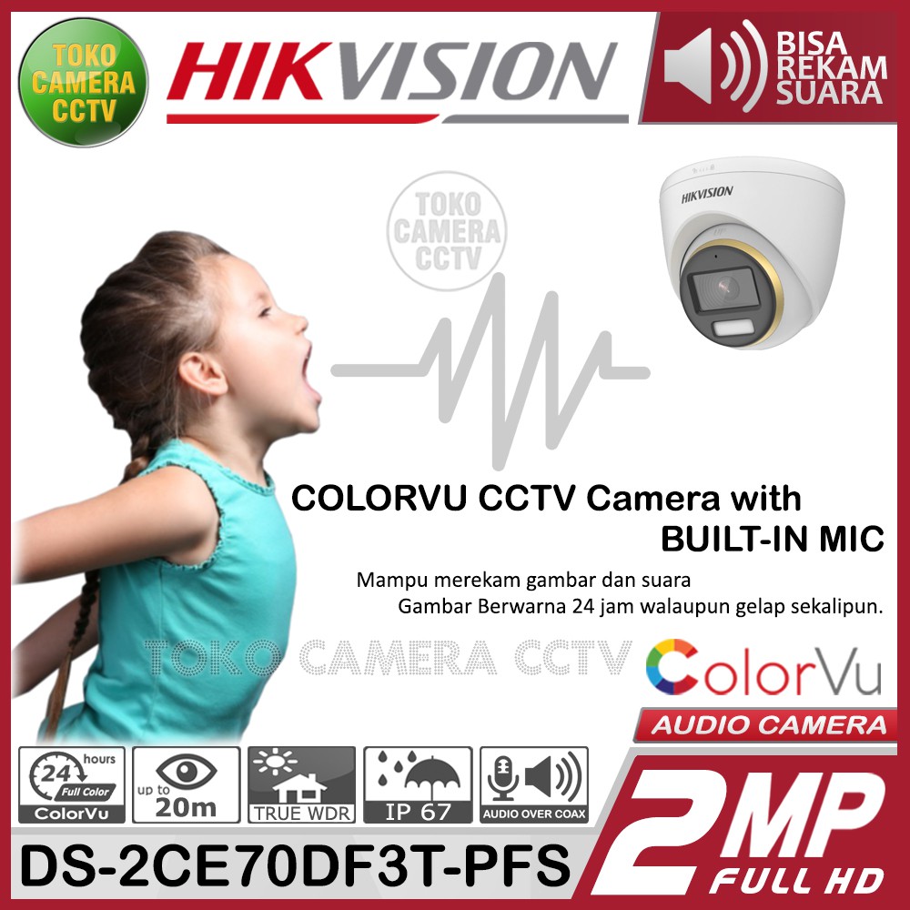 KAMERA CCTV HIKVISION 2MP COLORVU DS-2CE70DF3T-PFS AUDIO