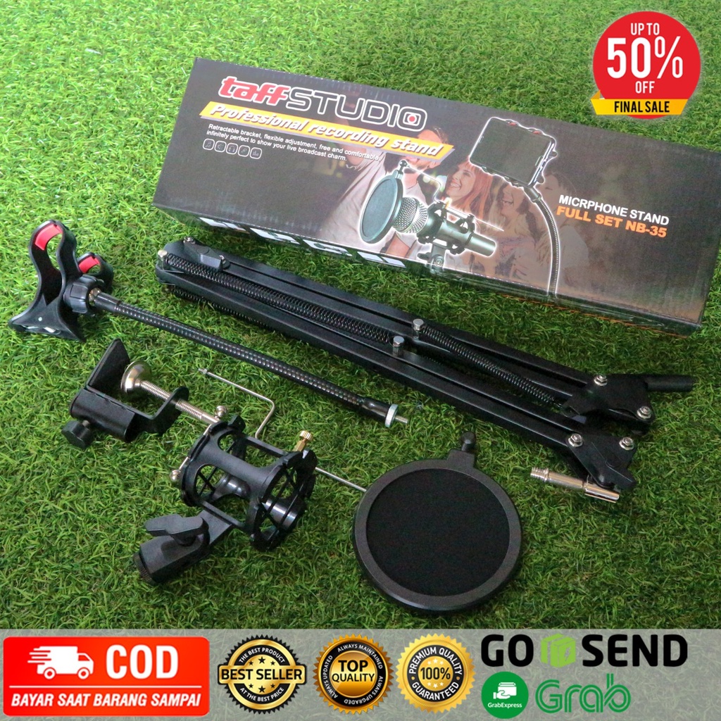 Full Set Condenser Microphone Stand Holder 360 Lazypod clamp profesional - Black Taff Studio NB35 Full Set