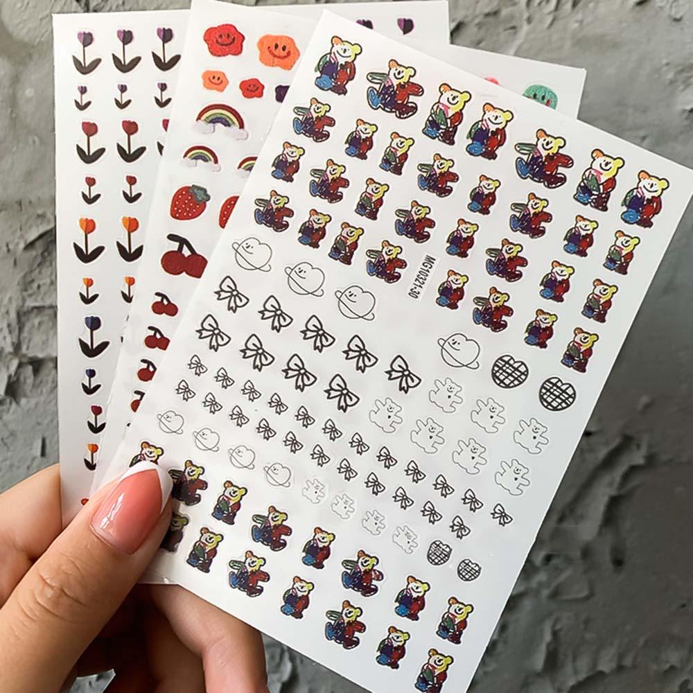 AUGUSTINA Agustina Stiker Nail art Perekat Beruang Ceri Jepang DIY Nail art