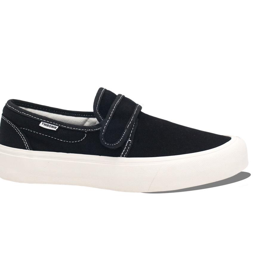 Paling Diminati.. SEPATU TIMEBOMB VULCANIZED | SLIPON VELCRO V1 | BLACK - WHITE