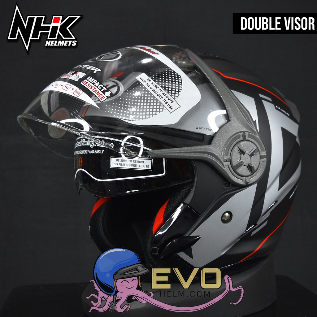 HELM NHK GLADIATOR ORIGINAL - HELM NHK HALF FACE GLADIATOR MOTIF GRANDE HAWK HELM NHK DOUBLE VISOR ( ONGKIR 2KG )