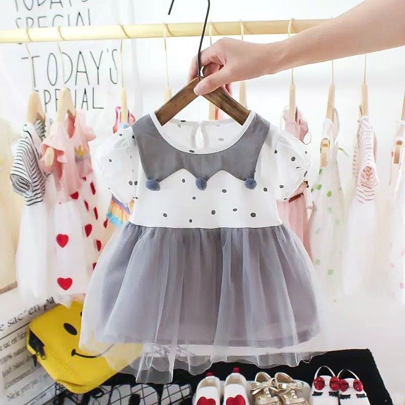 dress tutu anak bayi perempuan import / baju baby katun adem / dress tutu bayi polkadot tile odelia