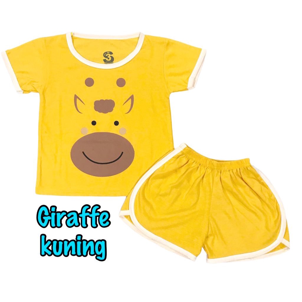 (1 KG MUAT 8 STEL) SETELAN SANTAI ANAK CEWEK/PEREMPUAN COWOK/LAKI-LAKI UNISEX CUPHA BAHAN KAOS GIRAFFE/JERAPAH