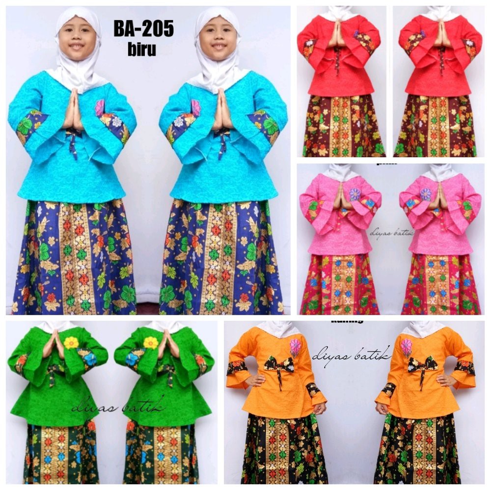 setelan baju muslim anak perempuan warna biru BA-205