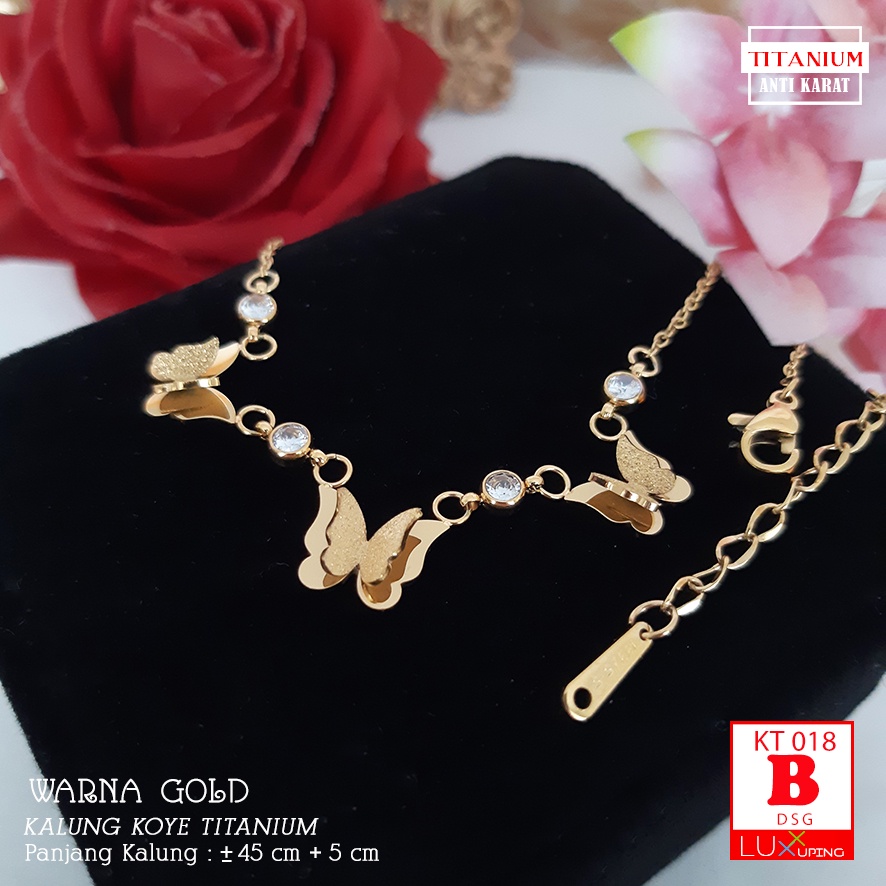 KT 018 Kalung Titanium Dewasa Pita Kupu Perhiasan Anti Karat Selamanya Pengganti Emas Asli Luxx Xuping