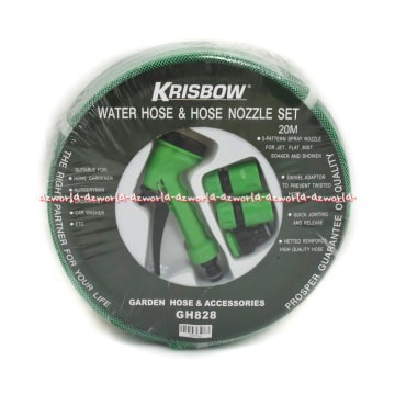 Krisbow 15m Water Hose &amp; Hose Nozzle Set Selang Pipa Semprot 15 Meter Kris Bow Garden Horse With Accesories Selang Set Dengan Kepala Semprot Warna Hijau