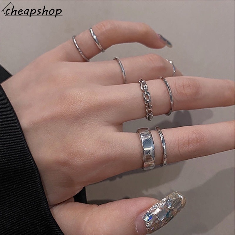 IFYOU 7pcs / Set Cincin Rantai Emas Model Terbuka Gaya Retro Korea Untuk Aksesoris Perhiasan