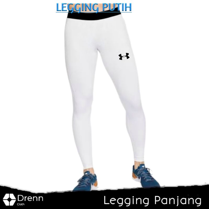 Legging Panjang Pria Putih Olahraga Futsal Sepak Bola Jogging Gym-Lging Ua Putih