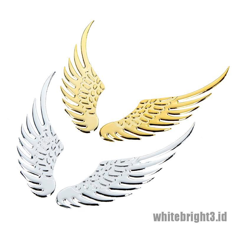 1 Pasang Stiker Sayap 3D Bahan metal Warna Putih Untuk Mobil / Motor
