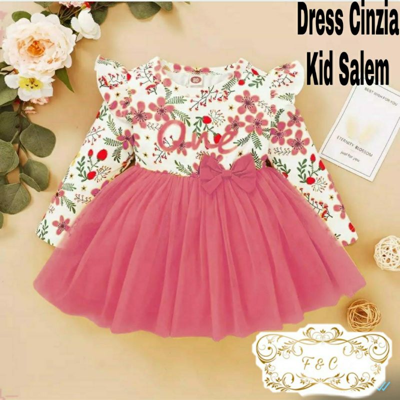 3 UKURAN S M L DRESS CINZIA KID FASHION PAKAIAN ANAK PEREMPUAN BAHAN BABYTERRY KOMBI TILE FURING FEHM