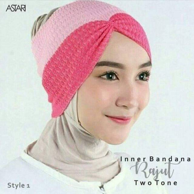 Dua warna KERUT• Inner Rajut. bandana rajut. ciput rajut