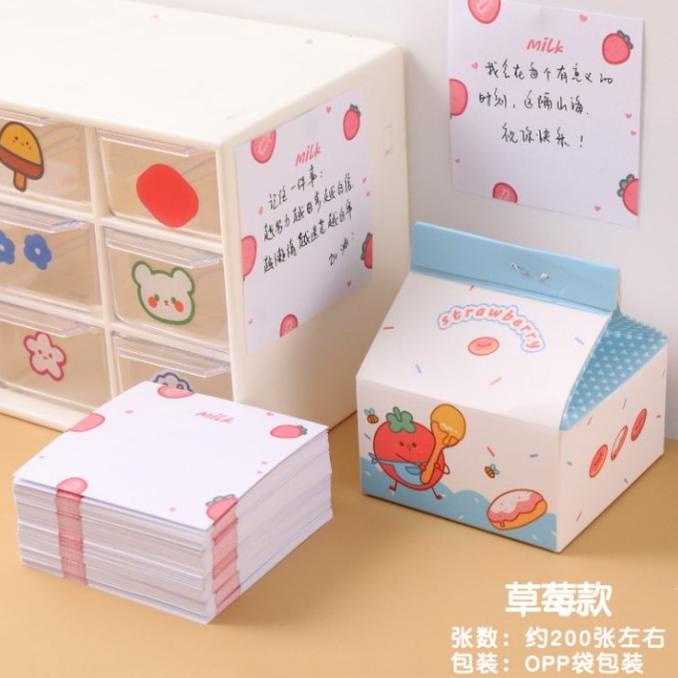 

Notepad kertas memo portable unik Milk box fruit - berry bee