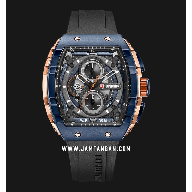 Expedition E 6782 MC RURBUBA Chronograph Blue Dial Black Rubber Strap