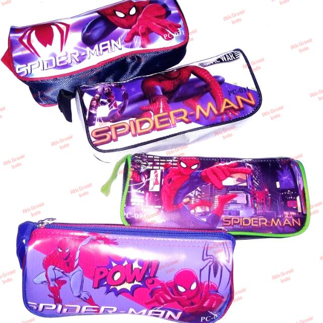 Kotak pensil resletting motif spiderman - pencil case kotak pensil murah atk grosir indo