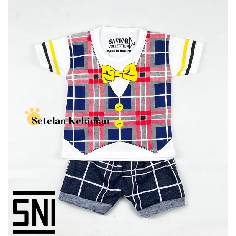 Set Baby Rompi Tartan Kotak Tuxedo Bayi Kekinian Pesta Vest Anak Keren Baju Anak Laki Laki Setelan