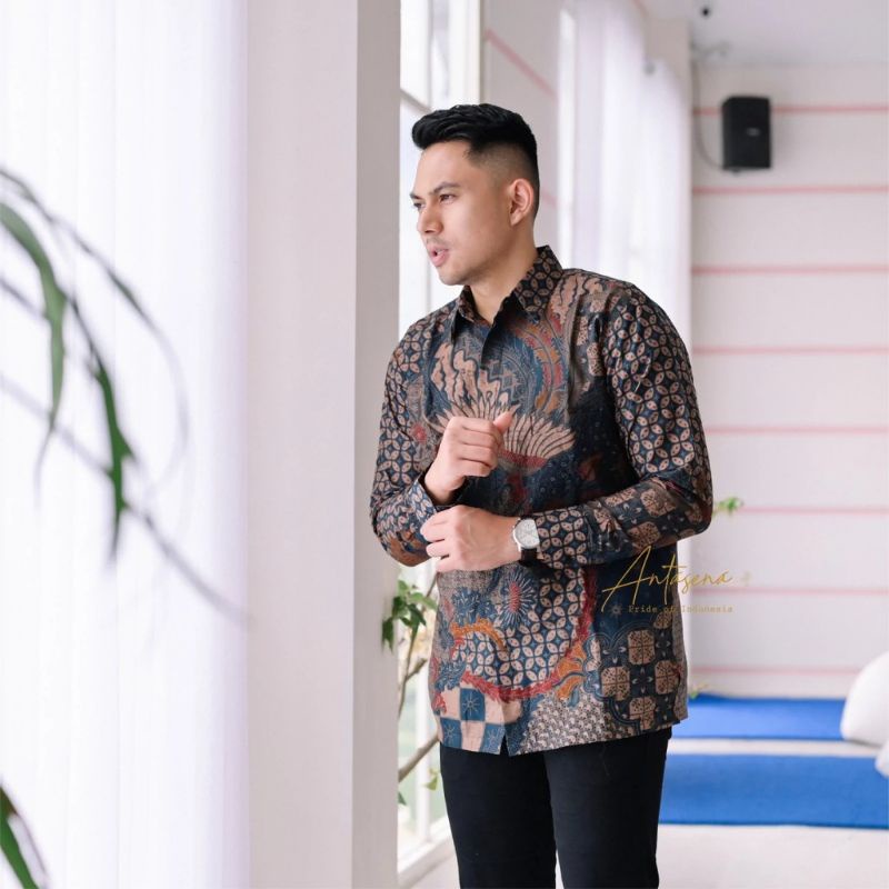 WIRYAWAN Antasena Batik Pria Modern Premium Full Furing Lengan Panjang Solo - Baju Batik Pria Seragam Kerja Kantor