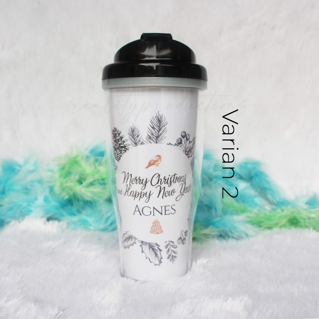 Tumbler Natal dan Tahun Baru Desain Pastel Custom Nama