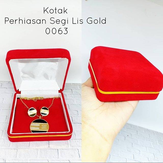 Kotak Segi Set Bludru Perhiasan Lis Gold