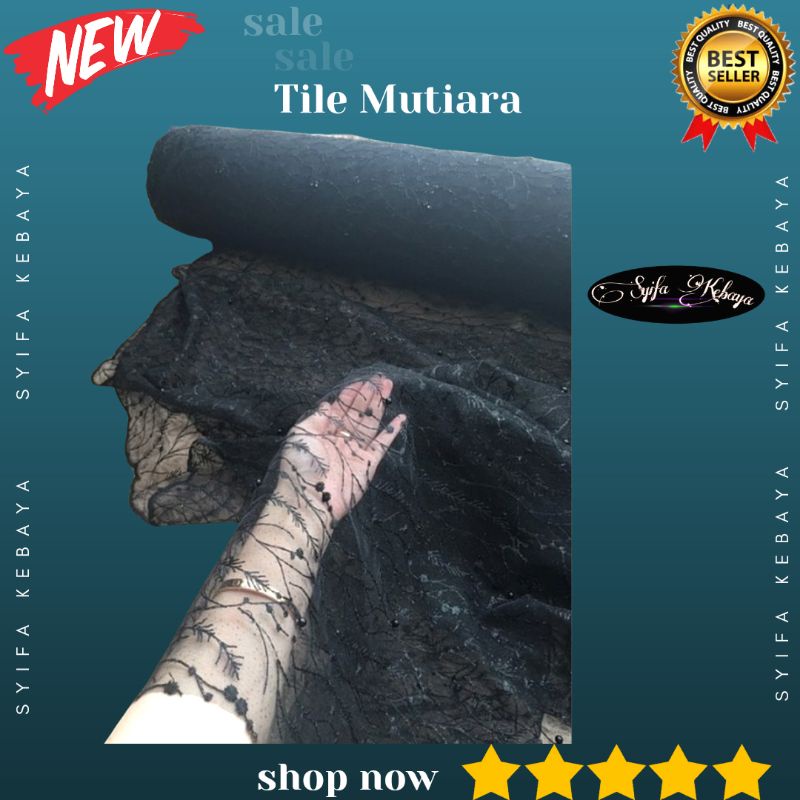 Tulle mutiara. Kain brokat tile mutiara warna HITAM. Brukat tille akar. Tule mutiara. Burkat berukat