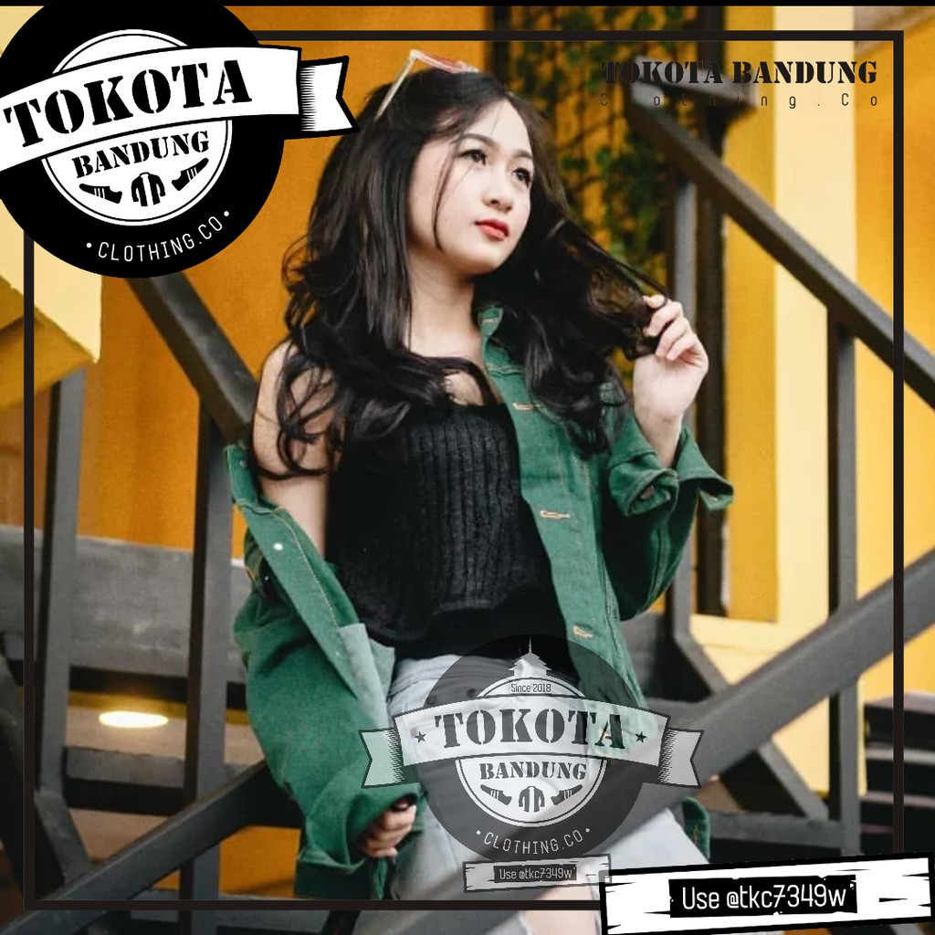 jaket jeans Jacket green army premium kasual oversized women independent