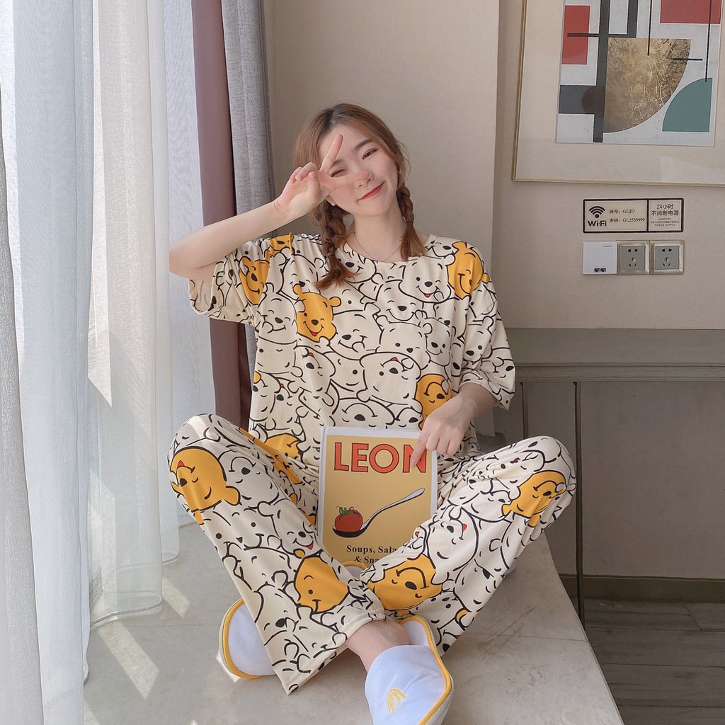 Stelan Baju Tidur Wanita Dewasa Lengan Pendek Kartun Piyama Bahan Nyaman Wanita Dewasa import