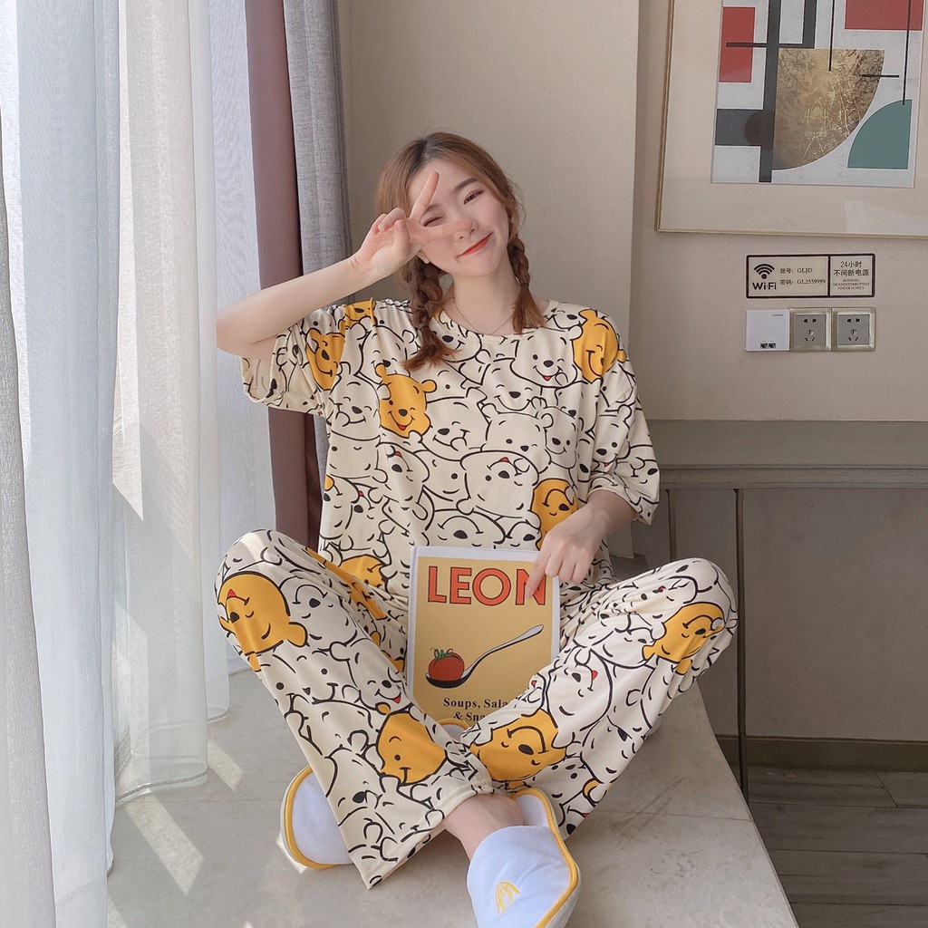 Stelan Baju Tidur Wanita Dewasa Lengan Pendek Kartun Piyama Bahan Nyaman Wanita Dewasa import