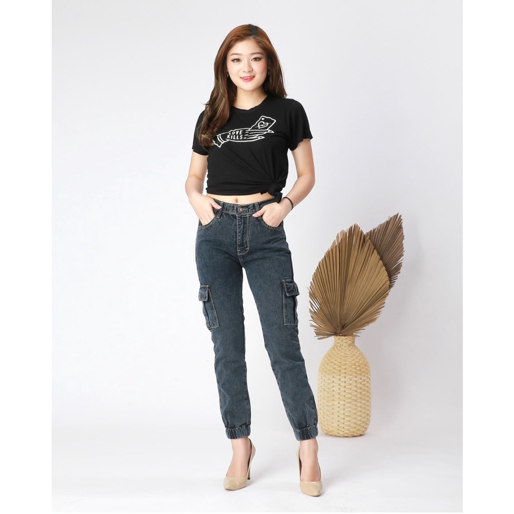 Celana wanita jeans kekinian - celana jogger wanita korea stayle