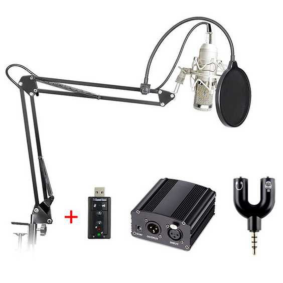 Condenser Microphone BM-800+Scissor Arm Stand+Phantom Power+SC+Filter Murah Kondenser Mic Plus Stand